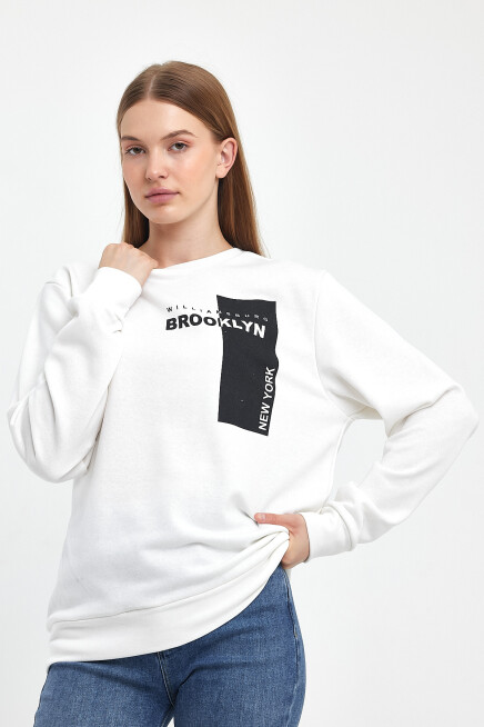 Süperlife Kadın Bisiklet Yaka Rahat Kalıp 3 iplik Kalın W.Brooklyn Baskılı  Sweatshirt SPR24SWK31