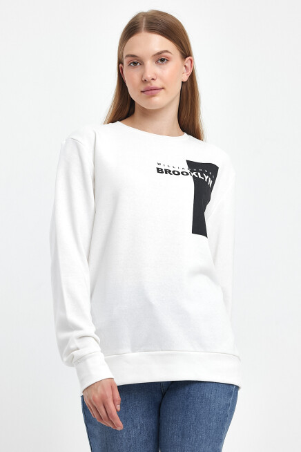 Süperlife Kadın Bisiklet Yaka Rahat Kalıp 3 iplik Kalın W.Brooklyn Baskılı  Sweatshirt SPR24SWK31