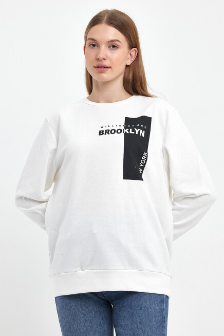Kadın Bisiklet Yaka Rahat Kalıp 3 iplik Kalın W.Brooklyn Baskılı  Sweatshirt SPR24SWK31
