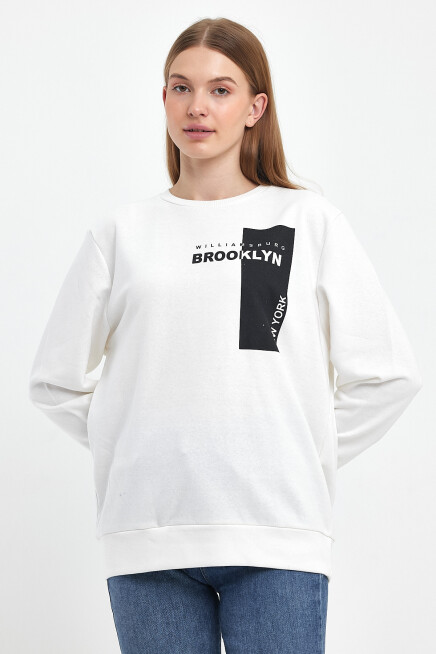 Süperlife Kadın Bisiklet Yaka Rahat Kalıp 3 iplik Kalın W.Brooklyn Baskılı  Sweatshirt SPR24SWK31