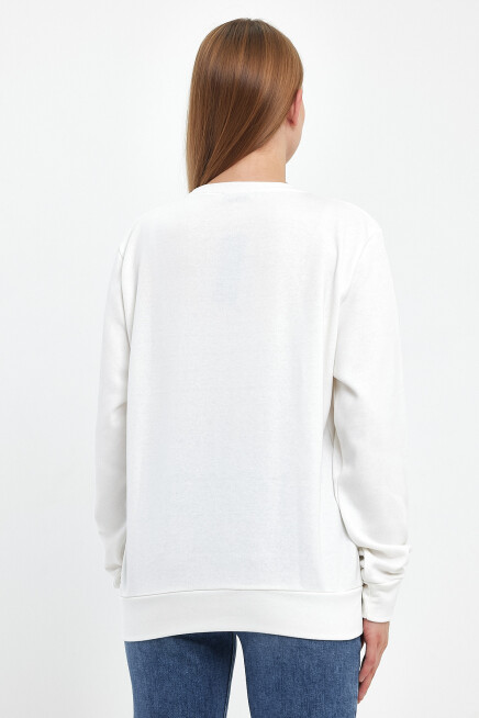Süperlife Kadın Bisiklet Yaka Rahat Kalıp 3 iplik Kalın W.Brooklyn Baskılı  Sweatshirt SPR24SWK31
