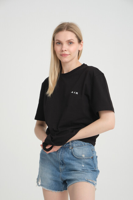 Süperlife Kadın Bisiklet Yaka Regular Fit  Air Baskılı Tişort SPR21YK23