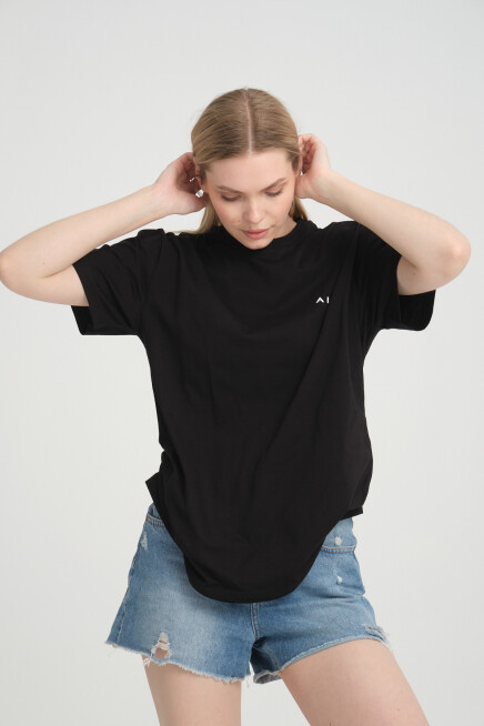Süperlife Kadın Bisiklet Yaka Regular Fit  Air Baskılı Tişort SPR21YK23