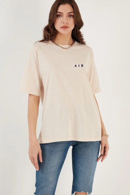 Süperlife Kadın Bisiklet Yaka Regular Fit  Air Baskılı Tişort SPR21YK23