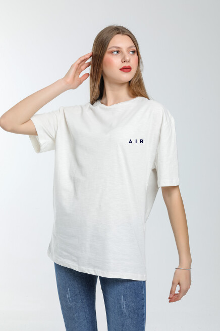 Süperlife Kadın Bisiklet Yaka Regular Fit  Air Baskılı Tişort SPR21YK23