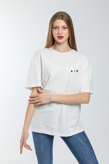 Süperlife Kadın Bisiklet Yaka Regular Fit  Air Baskılı Tişort SPR21YK23