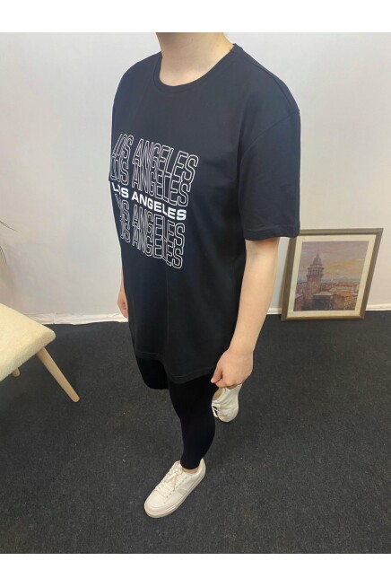 Süperlife Kadın Bisiklet Yaka Oversize Fit Baskılı Tişort SPR24tsk305