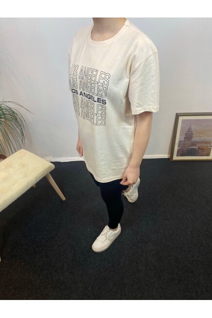Süperlife Kadın Bisiklet Yaka Oversize Fit Baskılı Tişort SPR24tsk305