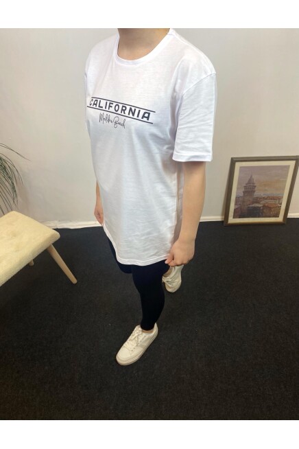 Süperlife Kadın Bisiklet Yaka Oversize Fit Californıa Baskılı Tişort SPR24tsk304