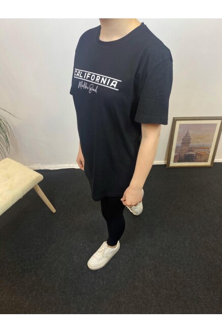 Süperlife Kadın Bisiklet Yaka Oversize Fit Californıa Baskılı Tişort SPR24tsk304