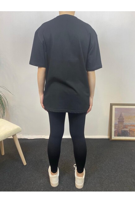 Süperlife Kadın Bisiklet Yaka Oversize Fit N Baskılı Tişort SPR24TSK113