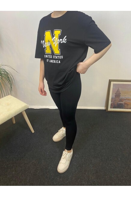Süperlife Kadın Bisiklet Yaka Oversize Fit N Baskılı Tişort SPR24TSK113