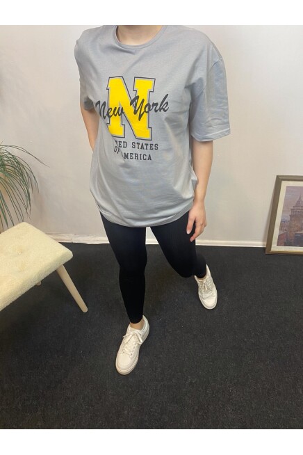 Süperlife Kadın Bisiklet Yaka Oversize Fit N Baskılı Tişort SPR24TSK113