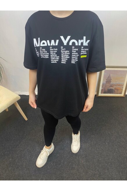 Süperlife Kadın Bisiklet Yaka Oversize Kalıp New York Baskılı Tişort SPR24TSk112