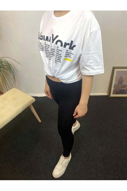 Süperlife Kadın Bisiklet Yaka Oversize Kalıp New York Baskılı Tişort SPR24TSk112
