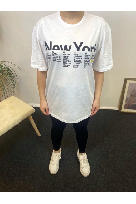 Süperlife Kadın Bisiklet Yaka Oversize Kalıp New York Baskılı Tişort SPR24TSk112