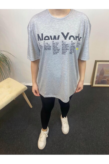 Süperlife Kadın Bisiklet Yaka Oversize Kalıp New York Baskılı Tişort SPR24TSk112