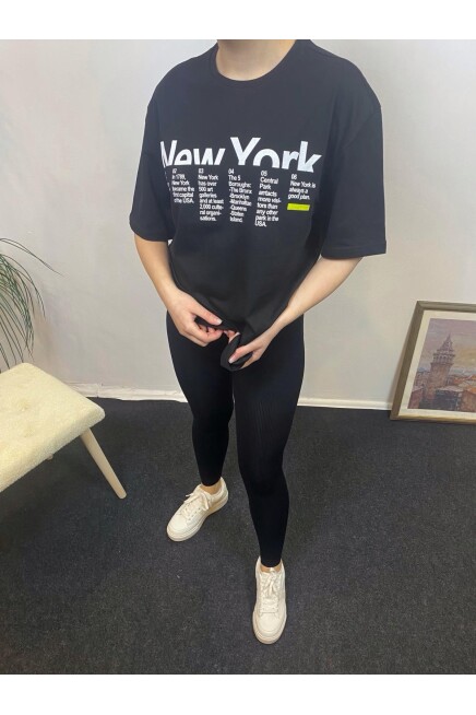 Süperlife Kadın Bisiklet Yaka Oversize Kalıp New York Baskılı Tişort SPR24TSk112