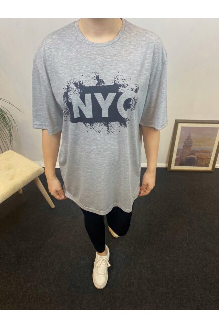 Süperlife Kadın Bisiklet Yaka Oversize Fit NYC Baskılı Tişort SPR24TSk114