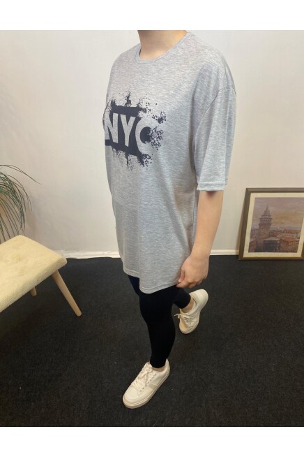 Süperlife Kadın Bisiklet Yaka Oversize Fit NYC Baskılı Tişort SPR24TSk114