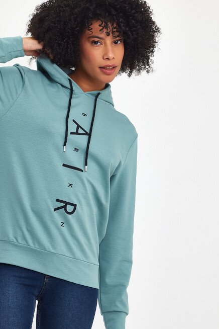 Süperlife Kadın Kapşonlu Oversize Fit Air Baskılı İnce Sweatshırt SPR22SWk162 