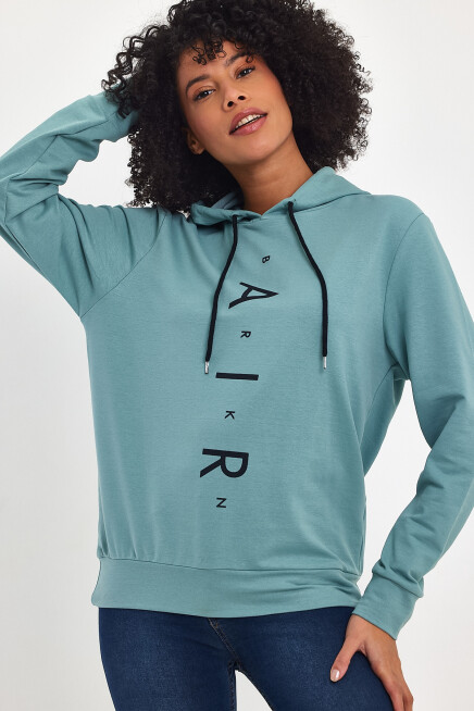 Süperlife Kadın Kapşonlu Oversize Fit Air Baskılı İnce Sweatshırt SPR22SWk162 