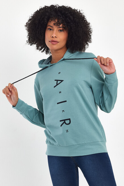 Süperlife Kadın Kapşonlu Oversize Fit Air Baskılı İnce Sweatshırt SPR22SWk162 