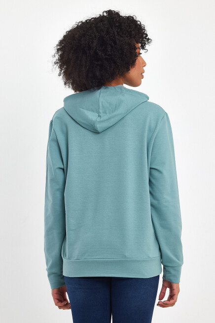 Süperlife Kadın Kapşonlu Oversize Fit Air Baskılı İnce Sweatshırt SPR22SWk162 