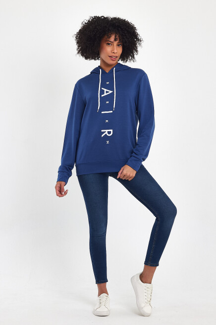 Süperlife Kadın Kapşonlu Oversize Fit Air Baskılı İnce Sweatshırt SPR22SWk162 
