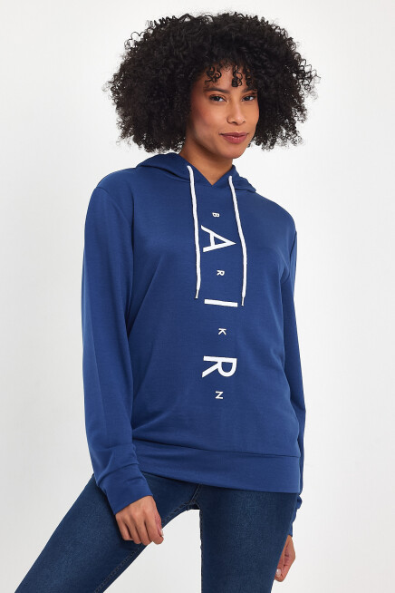 Süperlife Kadın Kapşonlu Oversize Fit Air Baskılı İnce Sweatshırt SPR22SWk162 