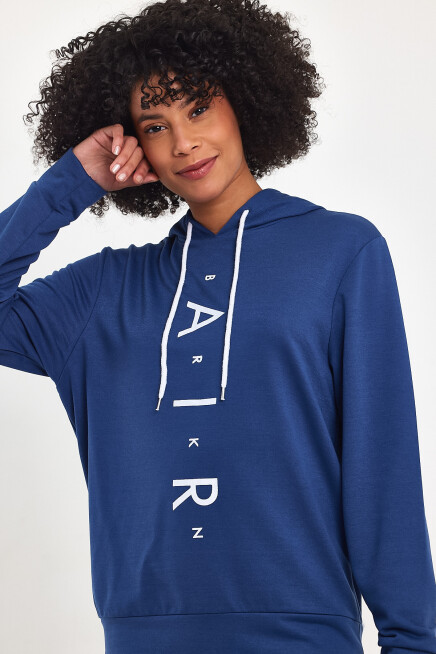 Süperlife Kadın Kapşonlu Oversize Fit Air Baskılı İnce Sweatshırt SPR22SWk162 