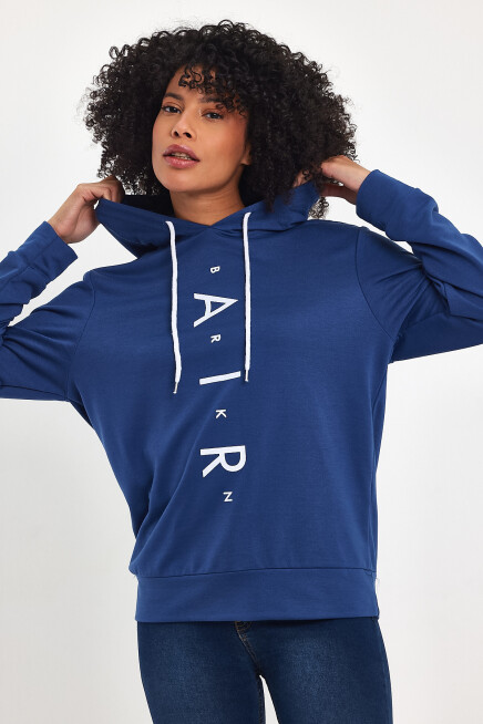 Süperlife Kadın Kapşonlu Oversize Fit Air Baskılı İnce Sweatshırt SPR22SWk162 