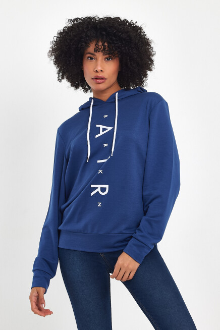 Süperlife Kadın Kapşonlu Oversize Fit Air Baskılı İnce Sweatshırt SPR22SWk162 