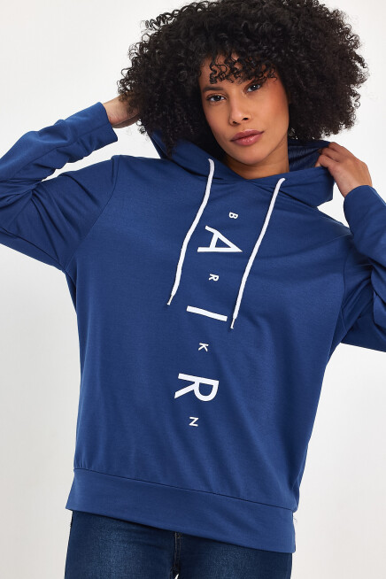 Süperlife Kadın Kapşonlu Oversize Fit Air Baskılı İnce Sweatshırt SPR22SWk162 