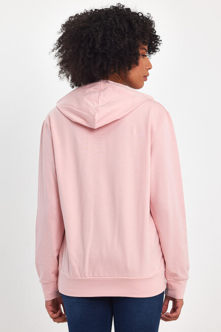 Süperlife Kadın Kapşonlu Oversize Fit Air Baskılı İnce Sweatshırt SPR22SWk162 