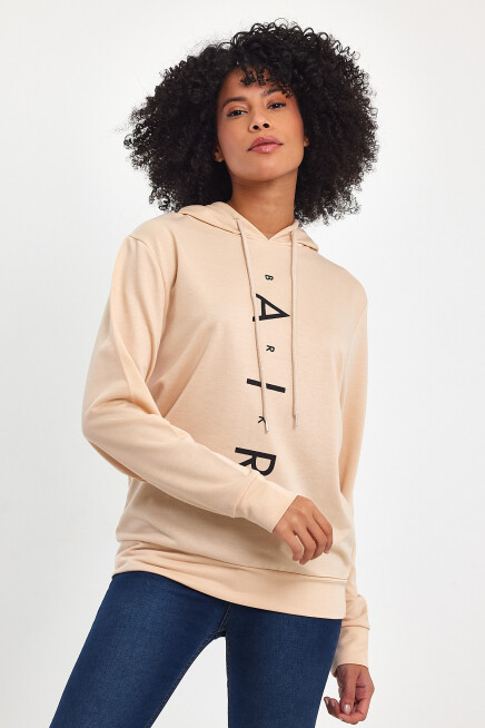 Süperlife Kadın Kapşonlu Oversize Fit Air Baskılı İnce Sweatshırt SPR22SWk162 