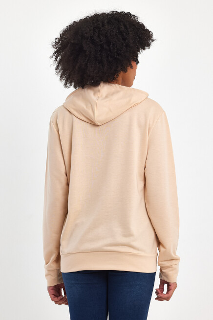 Süperlife Kadın Kapşonlu Oversize Fit Air Baskılı İnce Sweatshırt SPR22SWk162 