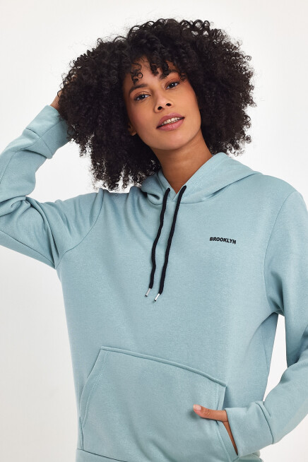 Kadın Kapşonlu Regular Fit Baskılı İnce Sweatshirt SPR21K61