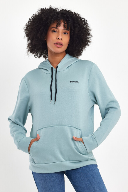 Kadın Kapşonlu Regular Fit Baskılı İnce Sweatshirt SPR21K61