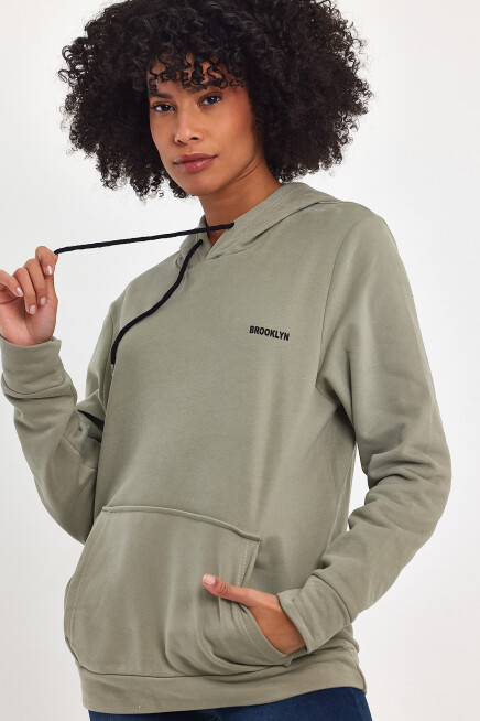 Kadın Kapşonlu Regular Fit Baskılı İnce Sweatshirt SPR21K61