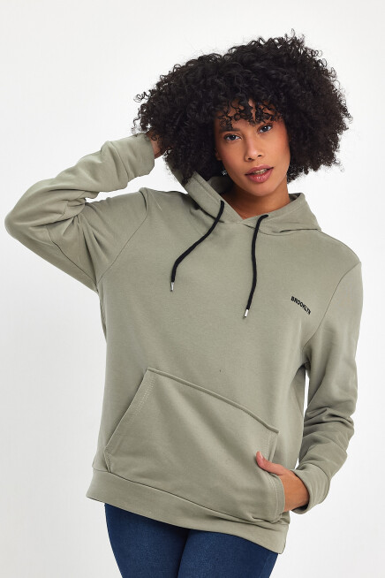 Kadın Kapşonlu Regular Fit Baskılı İnce Sweatshirt SPR21K61