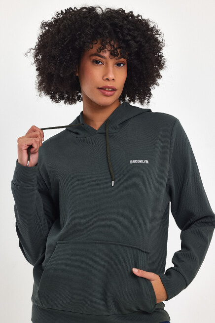 Kadın Kapşonlu Regular Fit Baskılı İnce Sweatshirt SPR21K61