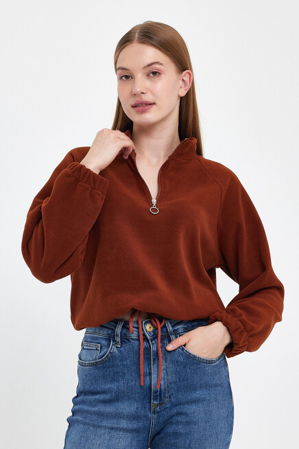 Süperlife Kadın Rahat Kalıp Softech Polar Yarım Fermuarlı Sweatshırt spr24pwk99