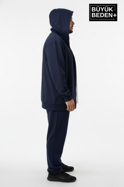 Büyük Beden Erkek Fermuarlı Kapüşonlu Sweatshirt Hırka - Rahat Kalıp SPR26BHR960