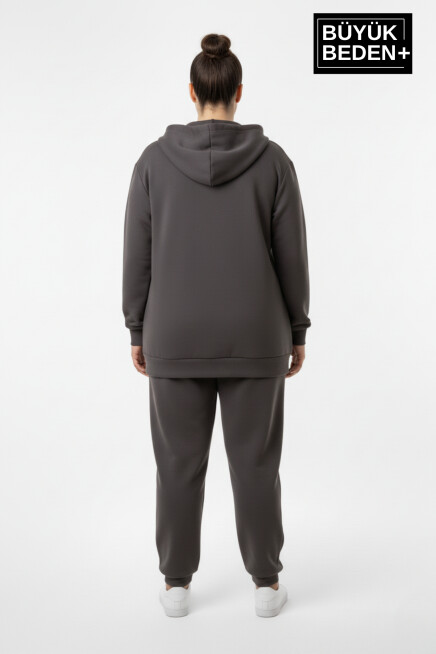Büyük Beden Kadın Fermuarlı Kapüşonlu Sweatshirt Hırka - Rahat Kalıp SPR26BHR960