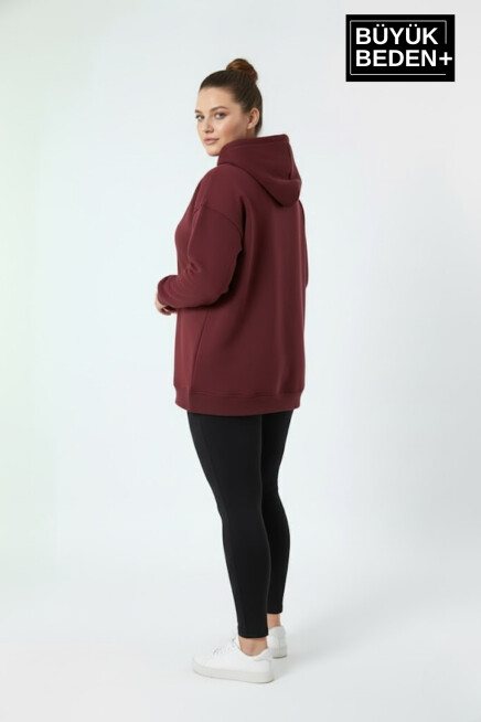 Kadın Büyük Beden Kapşonlu Rahat Kalıp Hoodie – Milano Italia Baskılı Sweatshırt SPR26BSWK967