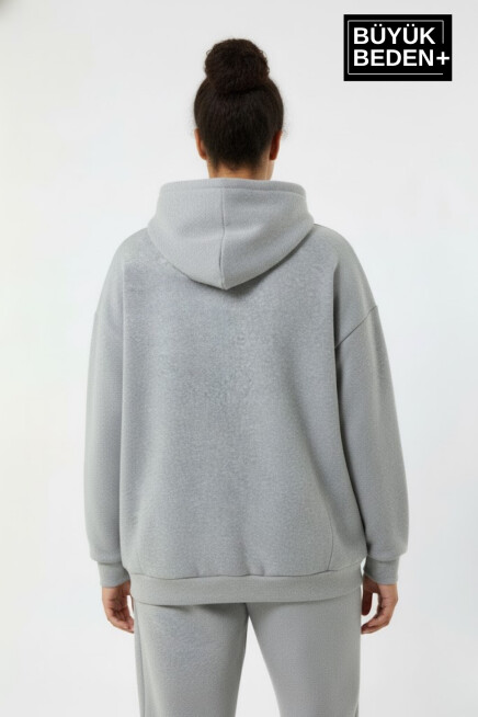 Kadın Büyük Beden Kapşonlu Rahat Kalıp Hoodie – Milano Italia Baskılı Sweatshırt SPR26BSWK967