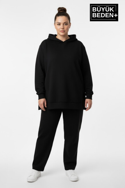 Büyük Beden Kapşonlu Tunik Sweatshırt  SPR26BTK991