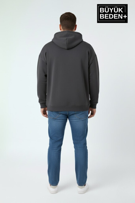 Erkek Büyük Beden AR Baskılı Kapüşonlu Sweatshirt SPR26BSW963