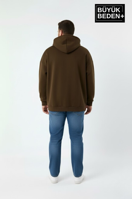 Erkek Büyük Beden AR Baskılı Kapüşonlu Sweatshirt SPR26BSW963